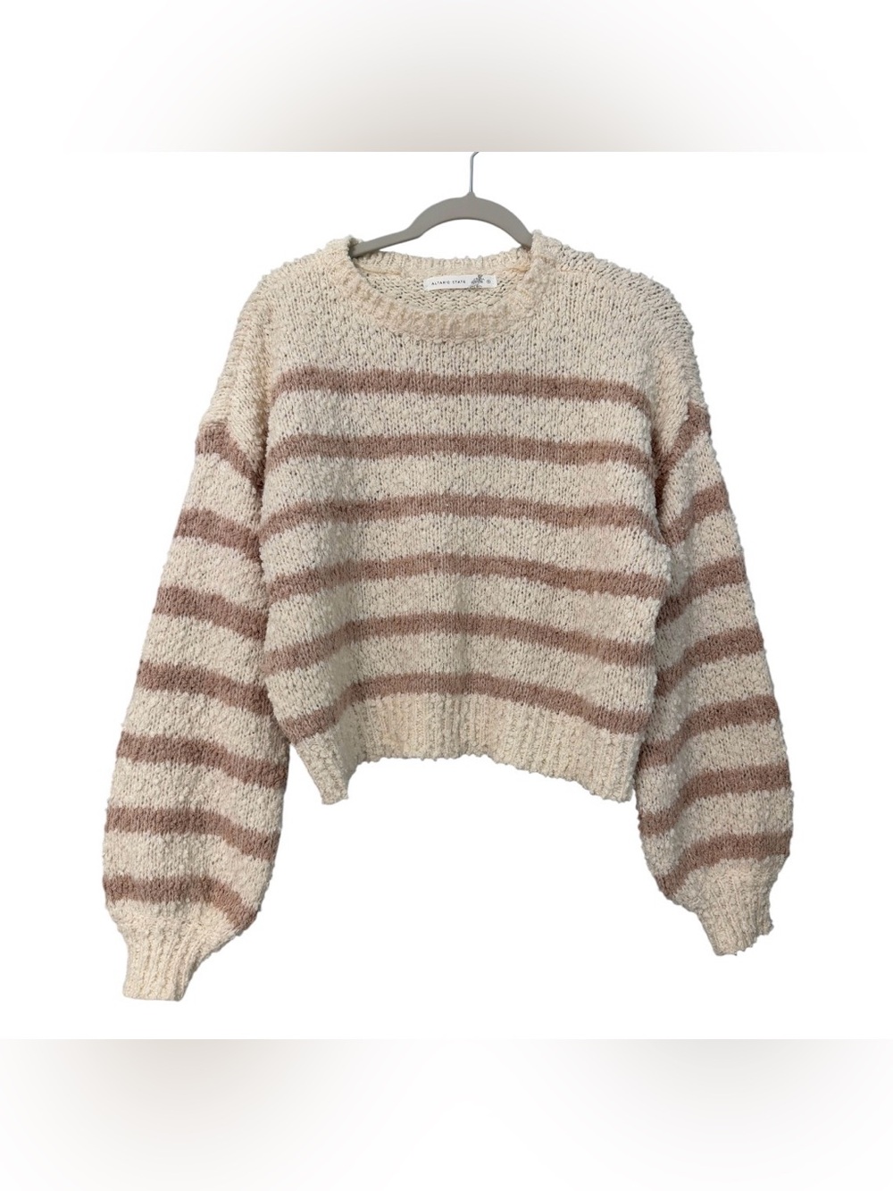 Altar’d State Soft Popcorn Striped Cropped Sweater Cozy Cream & Taupe - Picture 2 of 5